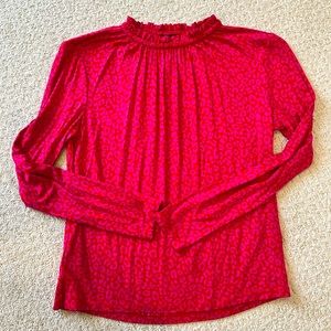 Ann Taylor Ruffle Neck Cheetah Print Shirt